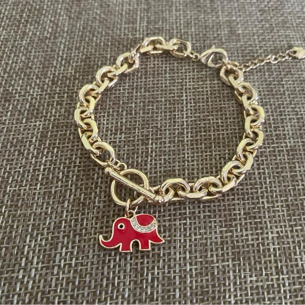 Charming Gold Bracelet with Red Elephant Charm